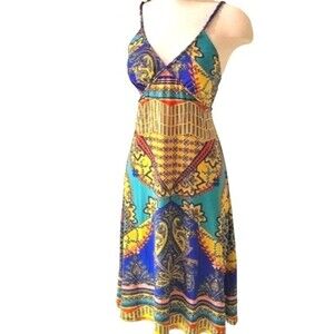 Flattering rope detailed vibrant colors empire waist dress size small